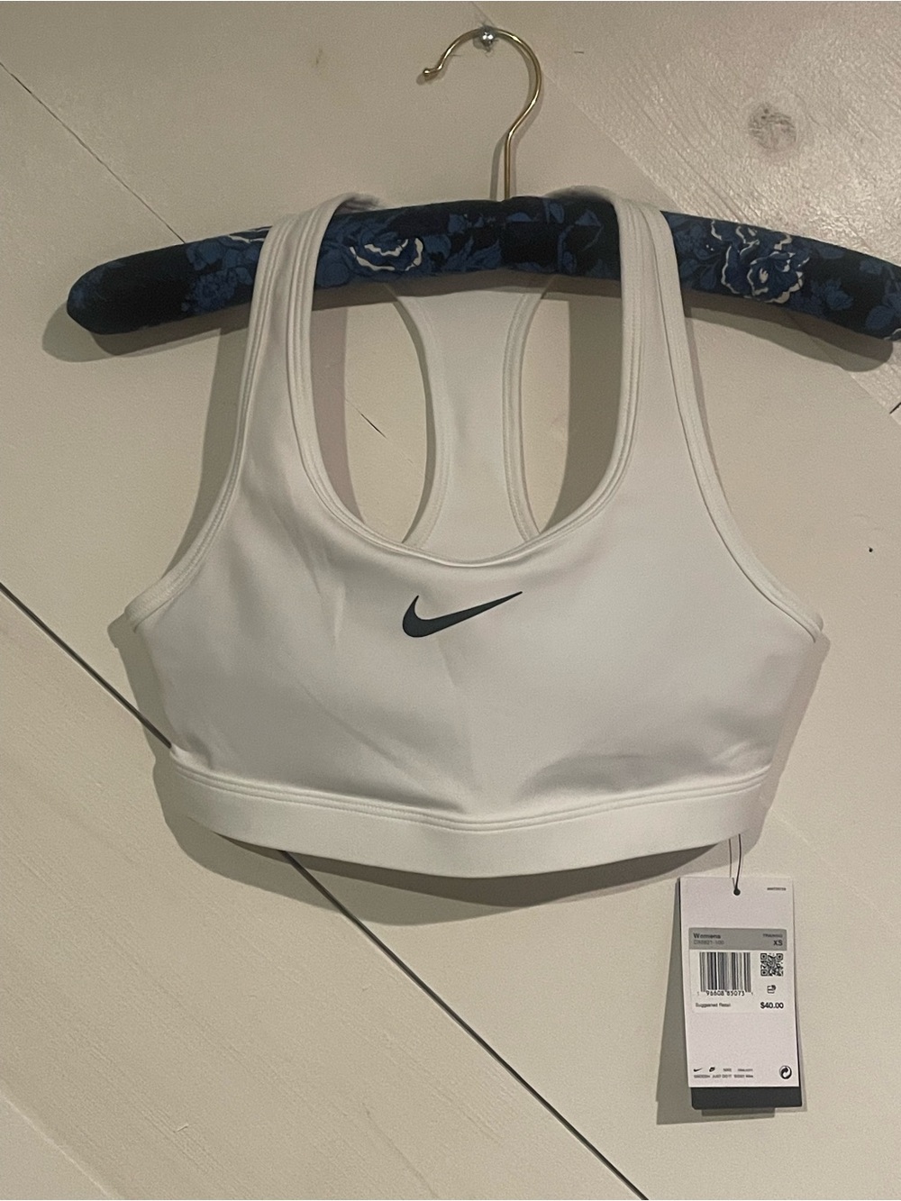 Nike White Sports Bra with Black Swoosh - Racerback Support
